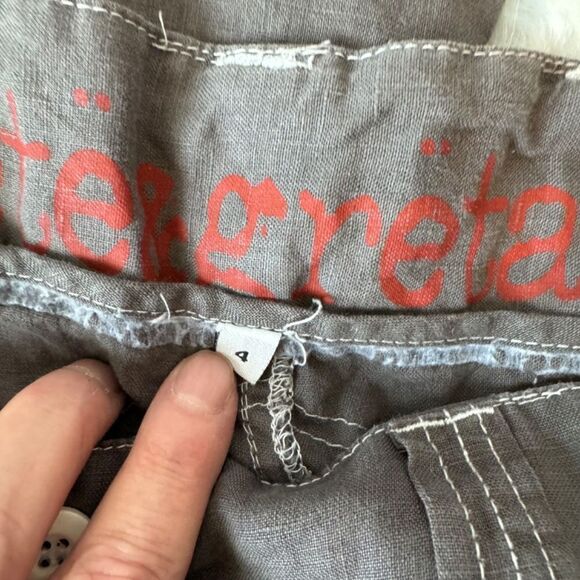 Pete + Greta Johnny Was Taupe Linen Blend Cropped Utility Cargo Pants Sz 4 - Picture 7 of 7